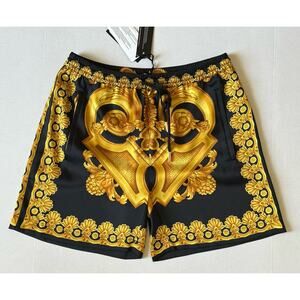 Versace Heritage Print Logo Womens Black/Gold Shorts 4 US (38) 1014394 NWT $1000